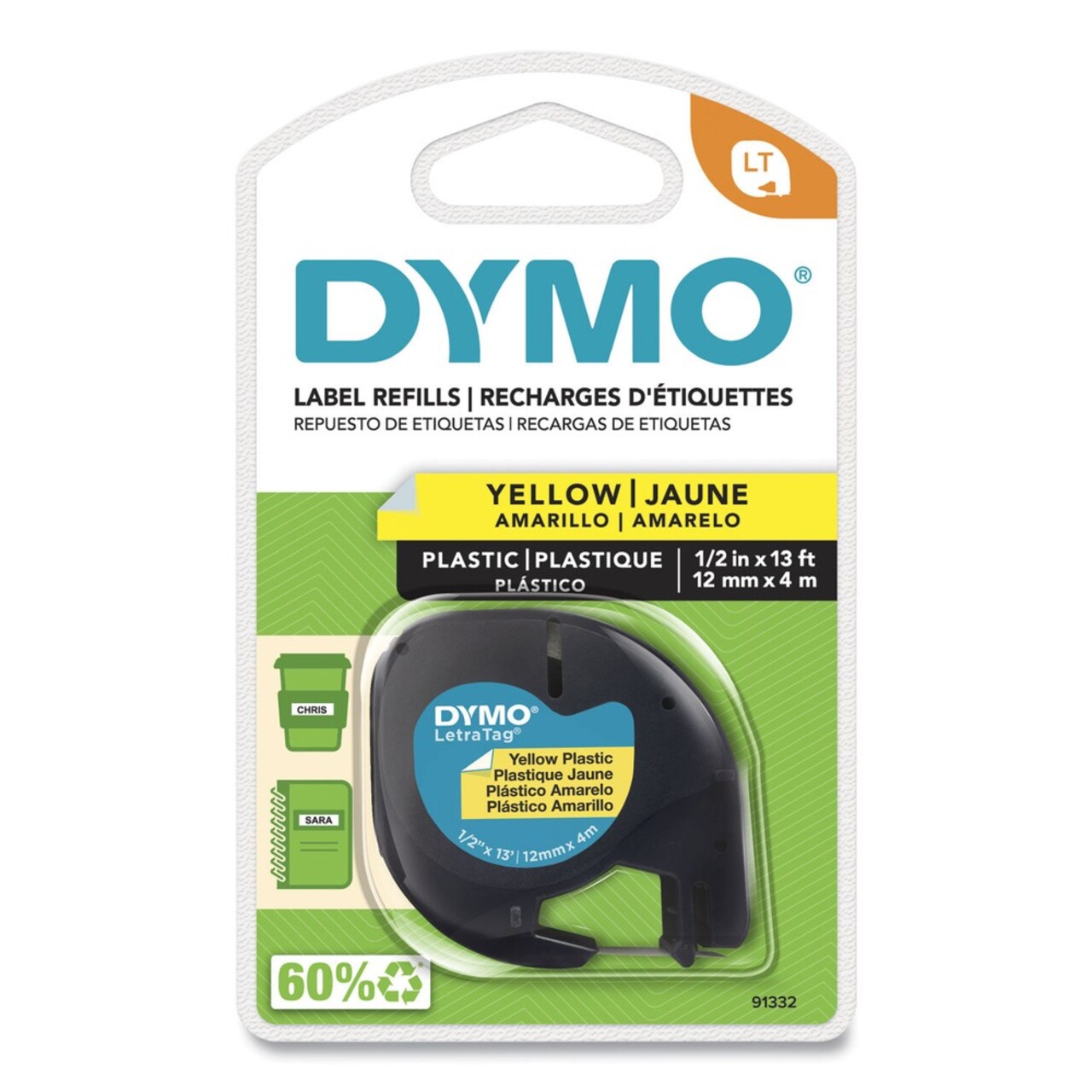DYMO LetraTag 0.5 in. x 13 ft. Plastic Label Tape Cassette - Yellow